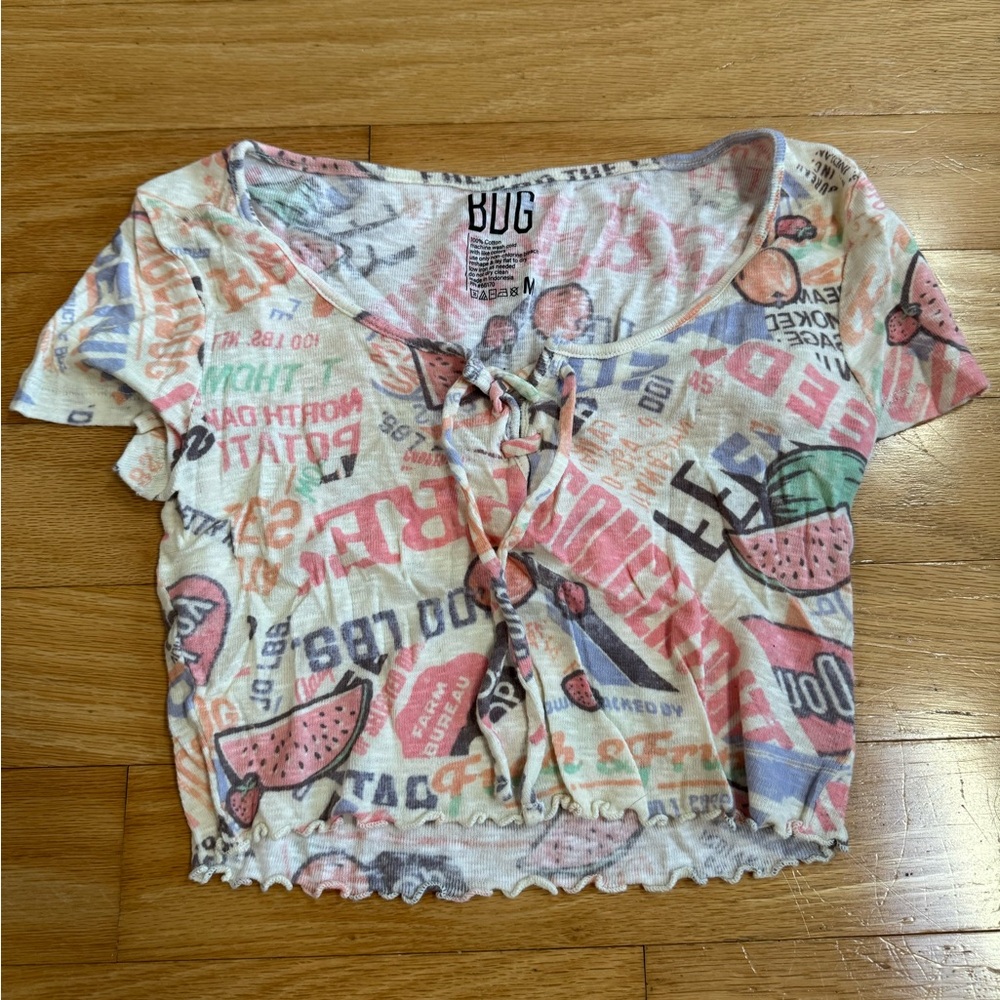 Graphic Crop Top Tee w/ Front Tie